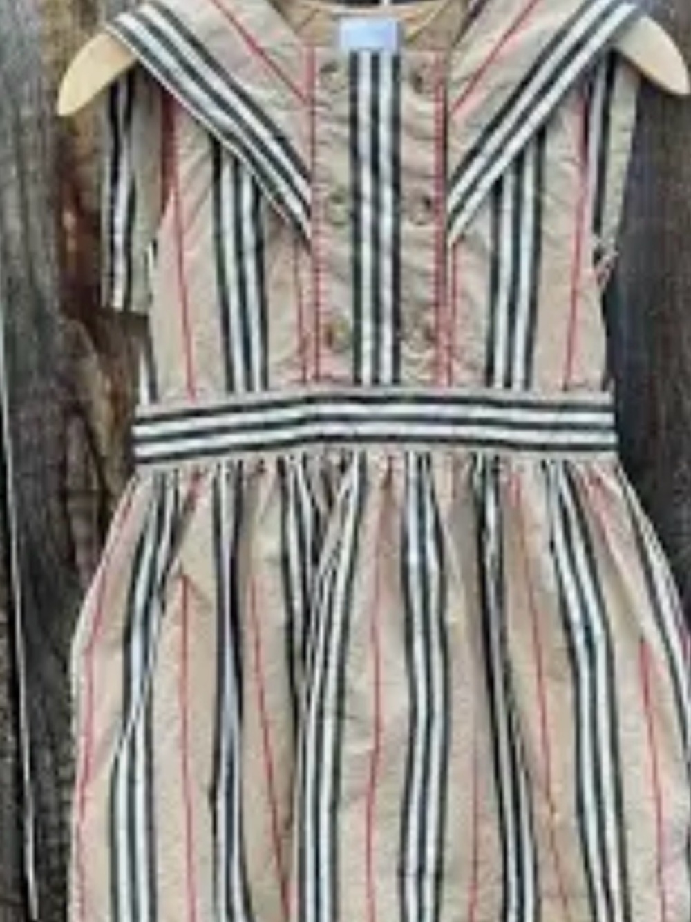 Burberry Beige Dress with Black & Red Stripes
